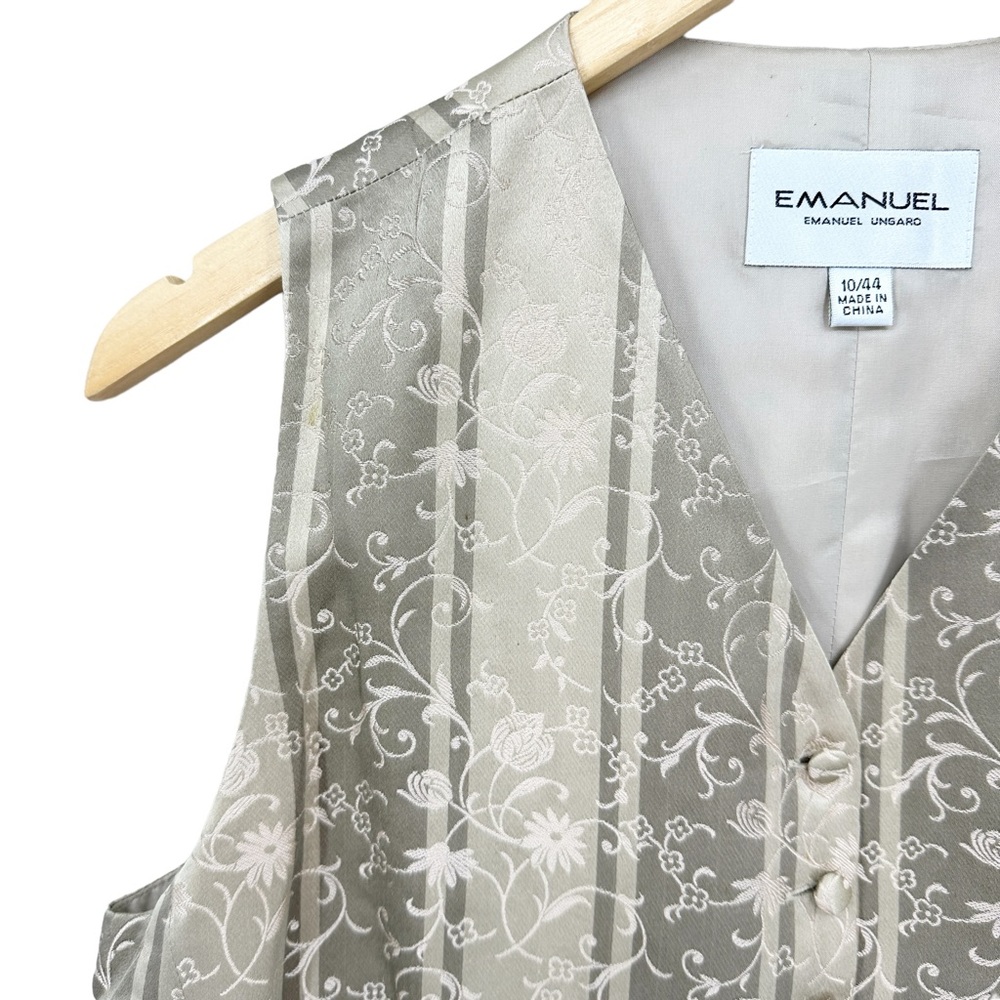 EMANUEL UNGARO 100% SILK FITTED VEST Floral Embroidery Button Close - Picture 3 of 9